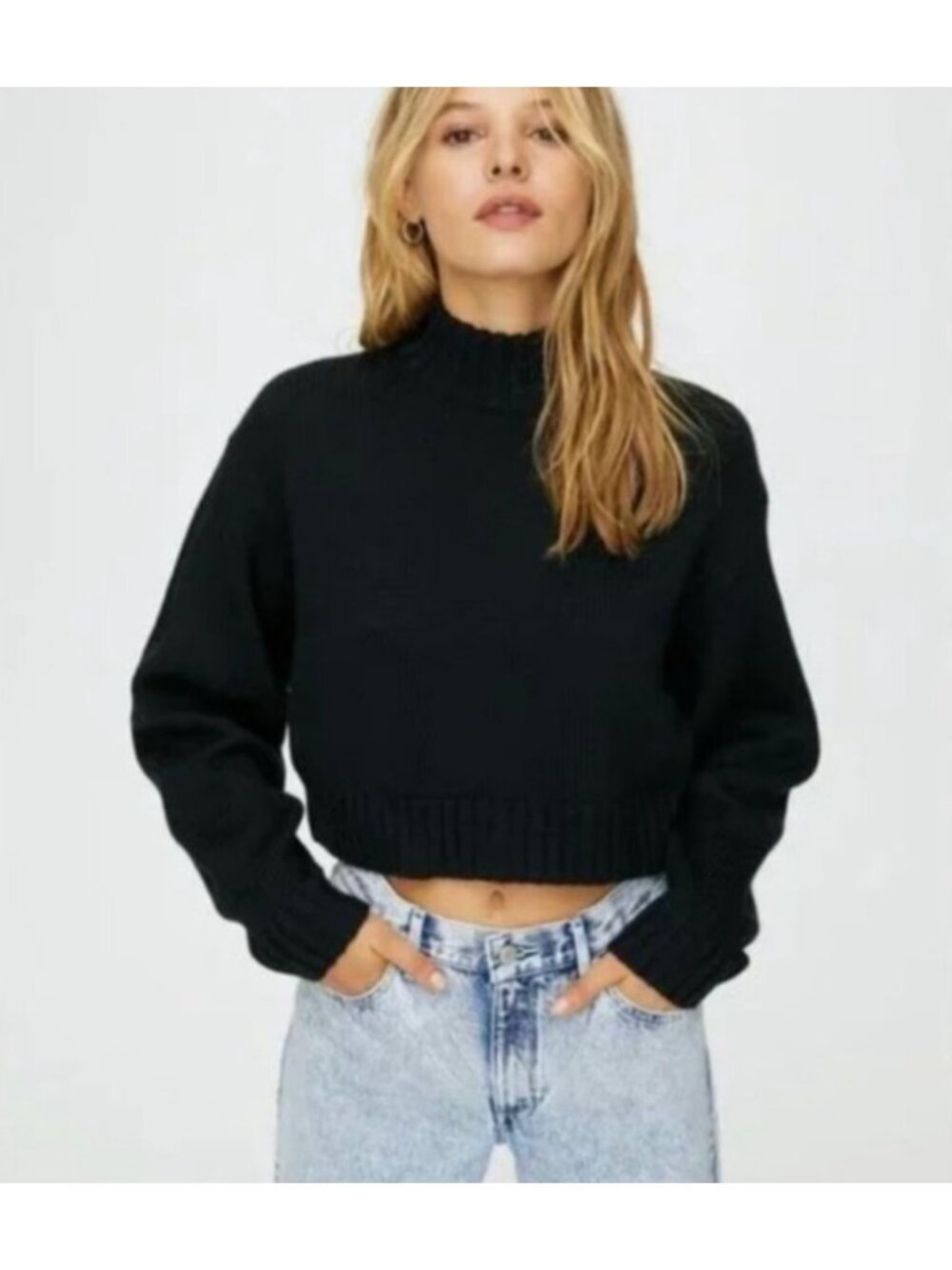 ARITZIA Wilfred Free Harper Merino Wool Turtleneck Sweater Black